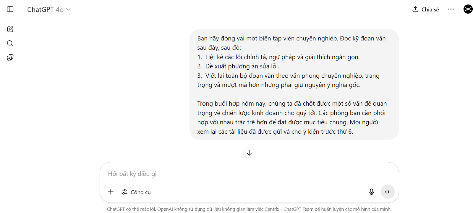 (Prompt) Dùng ChatGPT kiểm tra lỗi chính tả | Centrix