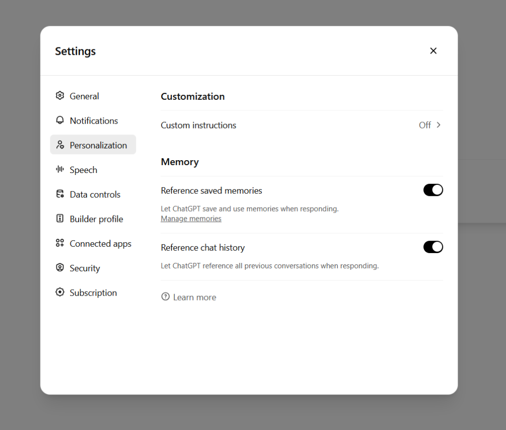 Minh họa cách ChatGPT tham khảo lịch sử trò chuyện