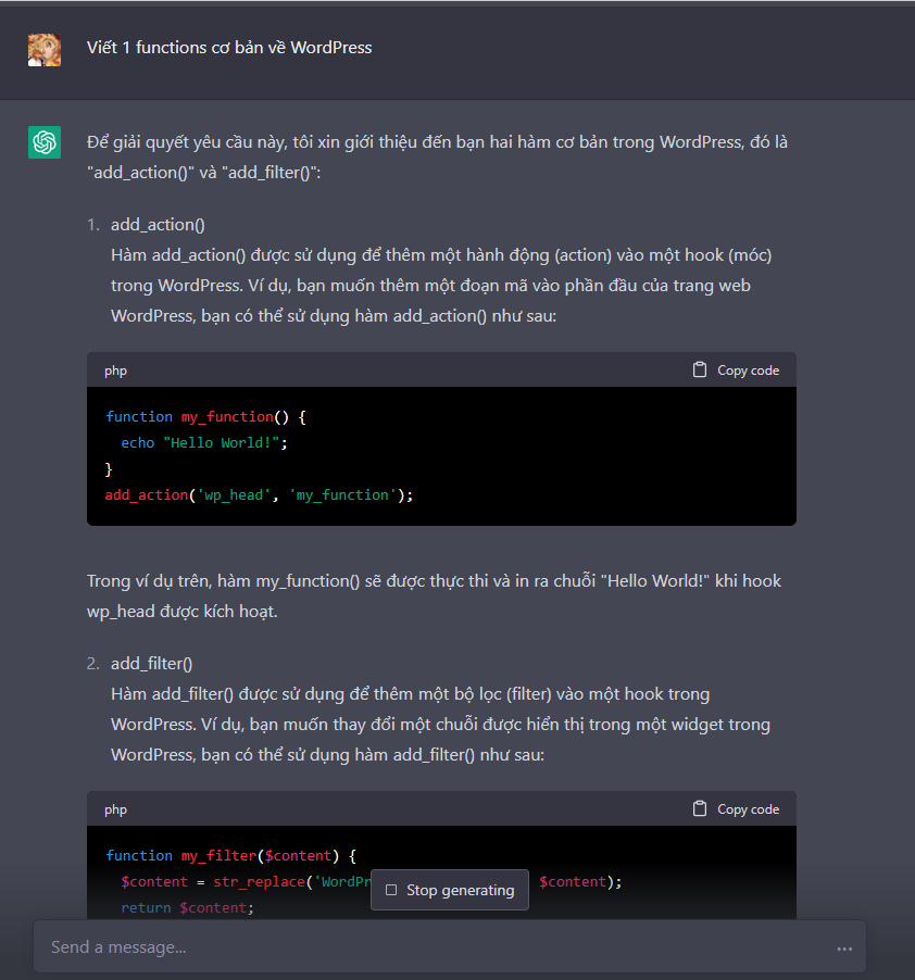 Sử dụng ChatGPT cho lập trình viên