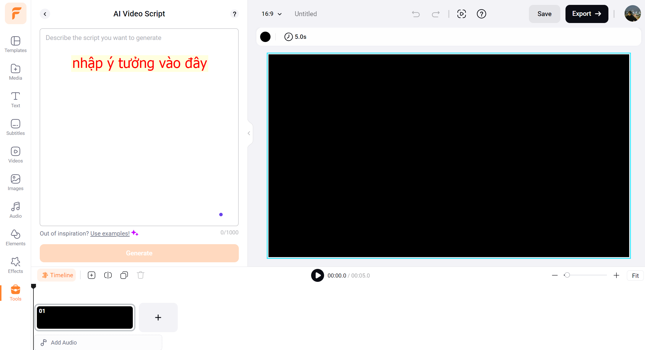 viết kịch bản video bằng AI FlexClip